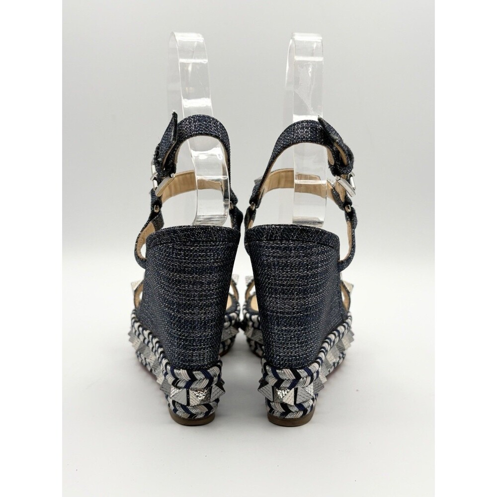 Christian Louboutin Pyraclou 110 Denim Espadrille Wedges Silver Studs EU 36 - Picture 7 of 11
